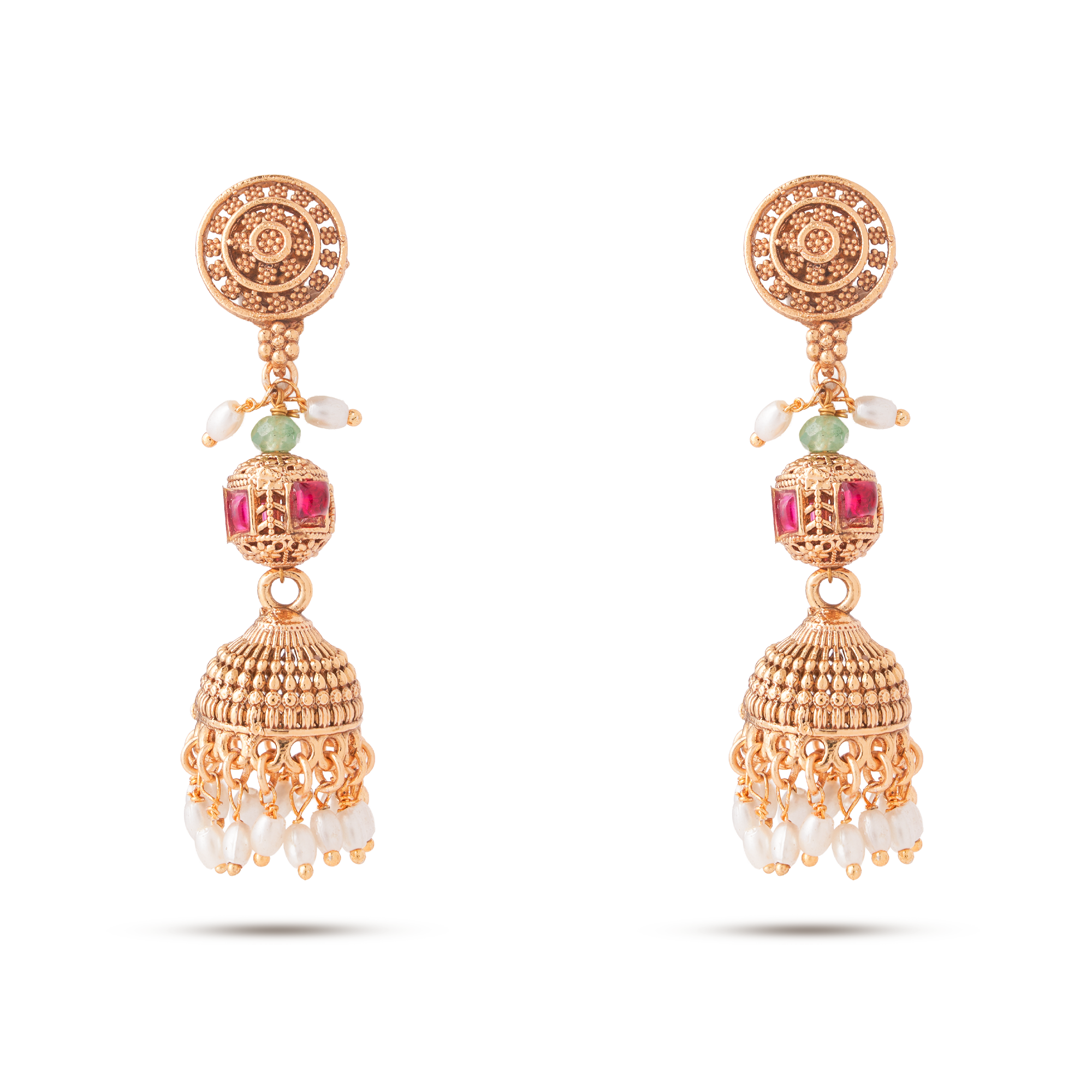 Rang Mahal Kundan Jhumka Red Earrings