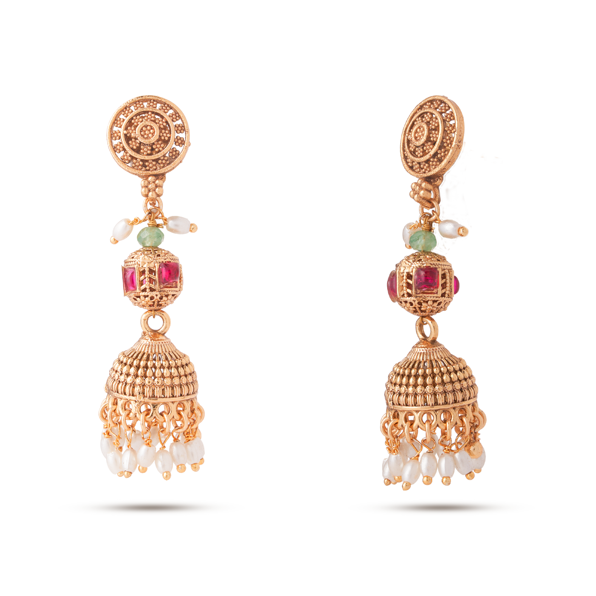 Rang Mahal Kundan Jhumka Red Earrings