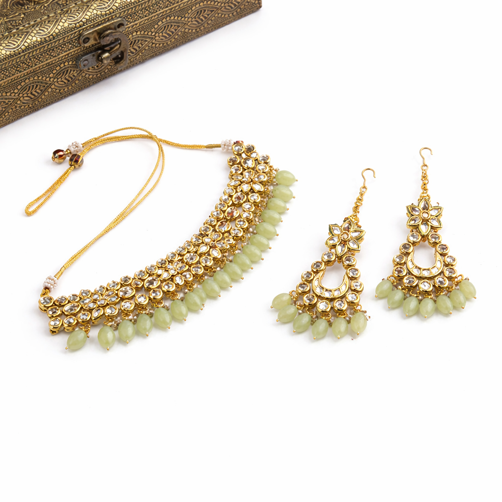 Aarohi Chain Danglers Green