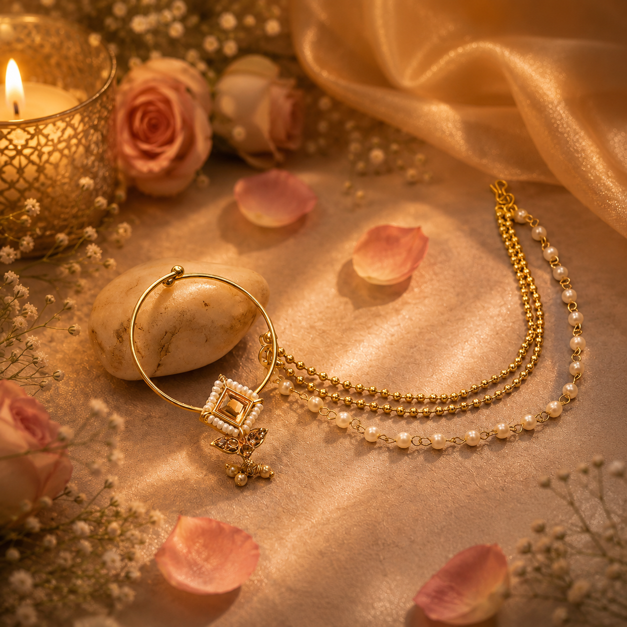 Golden Prism Pearl Nath Chain