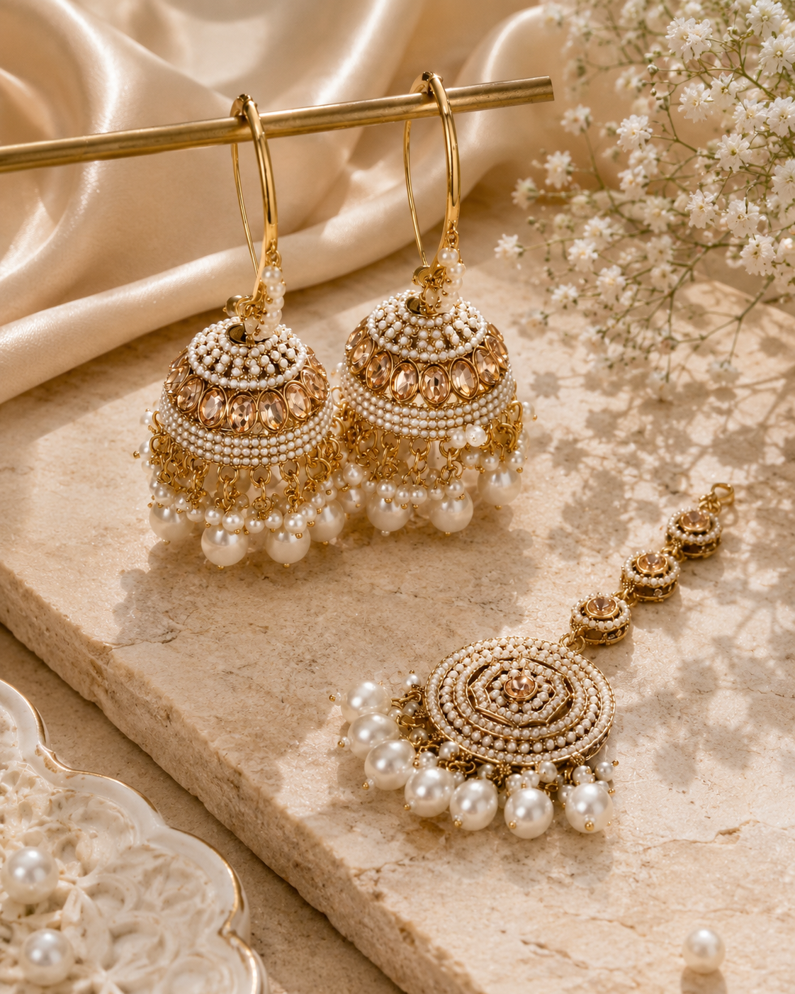 Pearl Royale Jhumka Set
