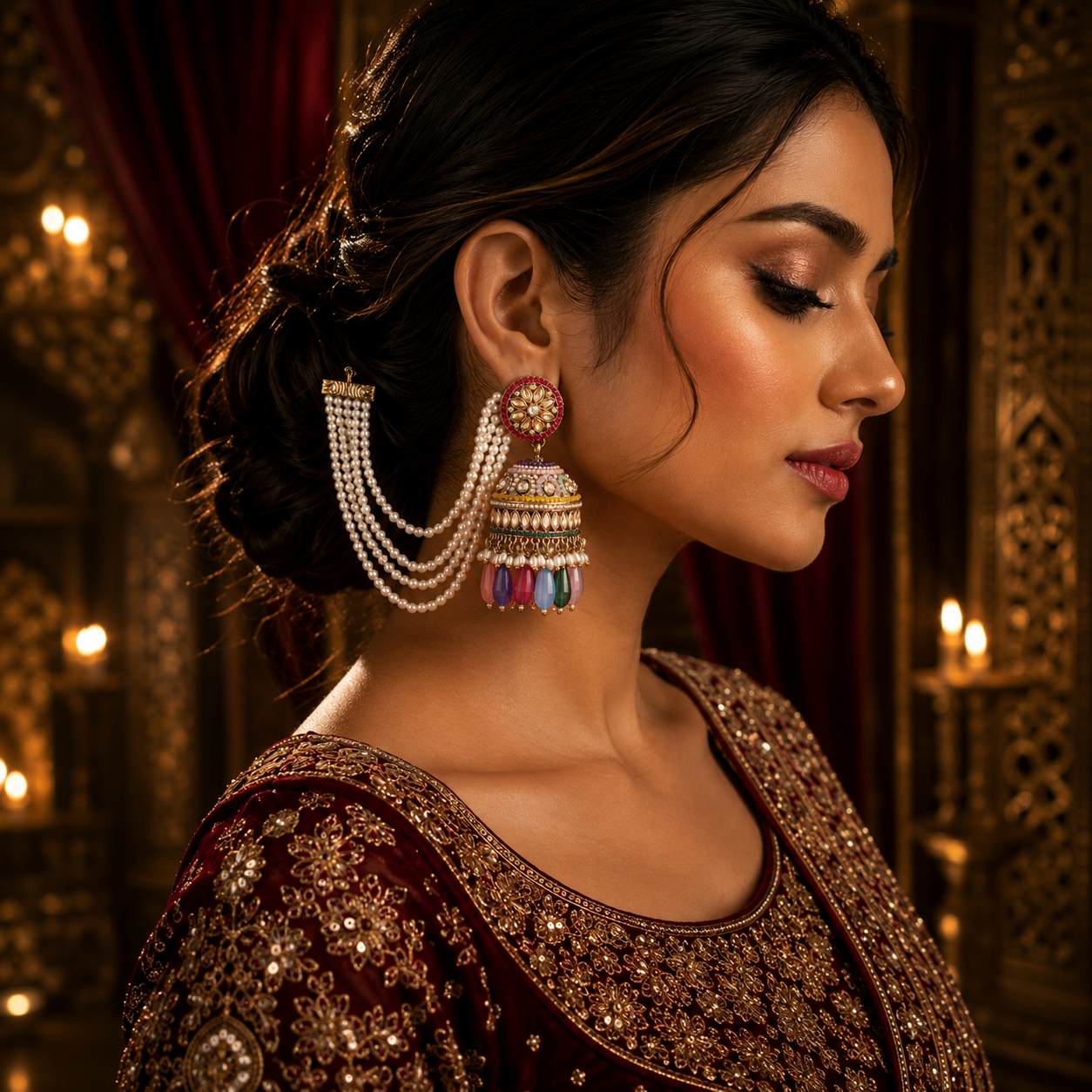 Noor Pearl Sahara Jhumkas