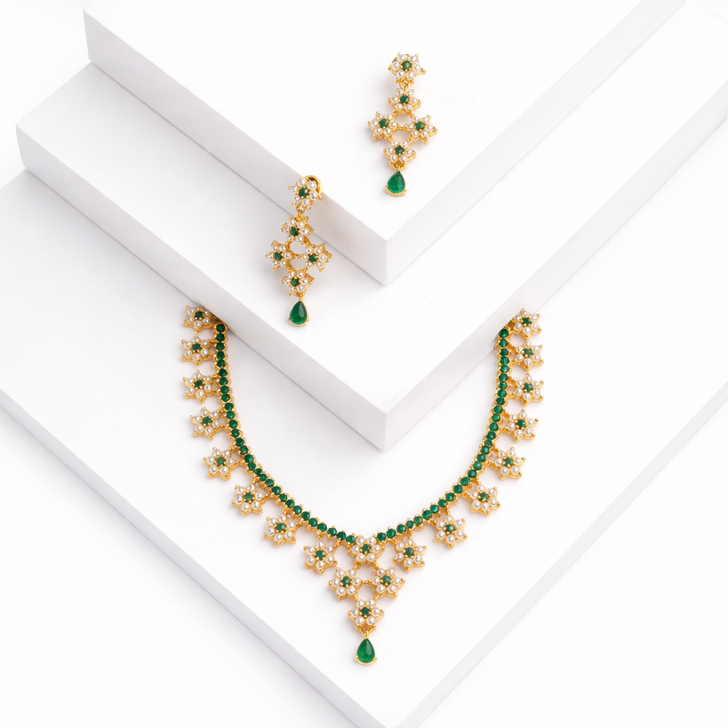 Green Vanya Floral Necklace Set