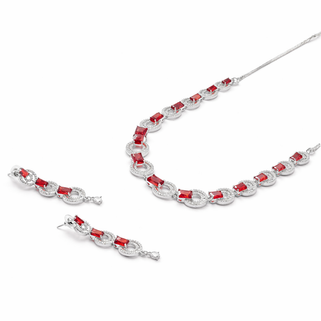 Blush Red Crystal Necklace Set
