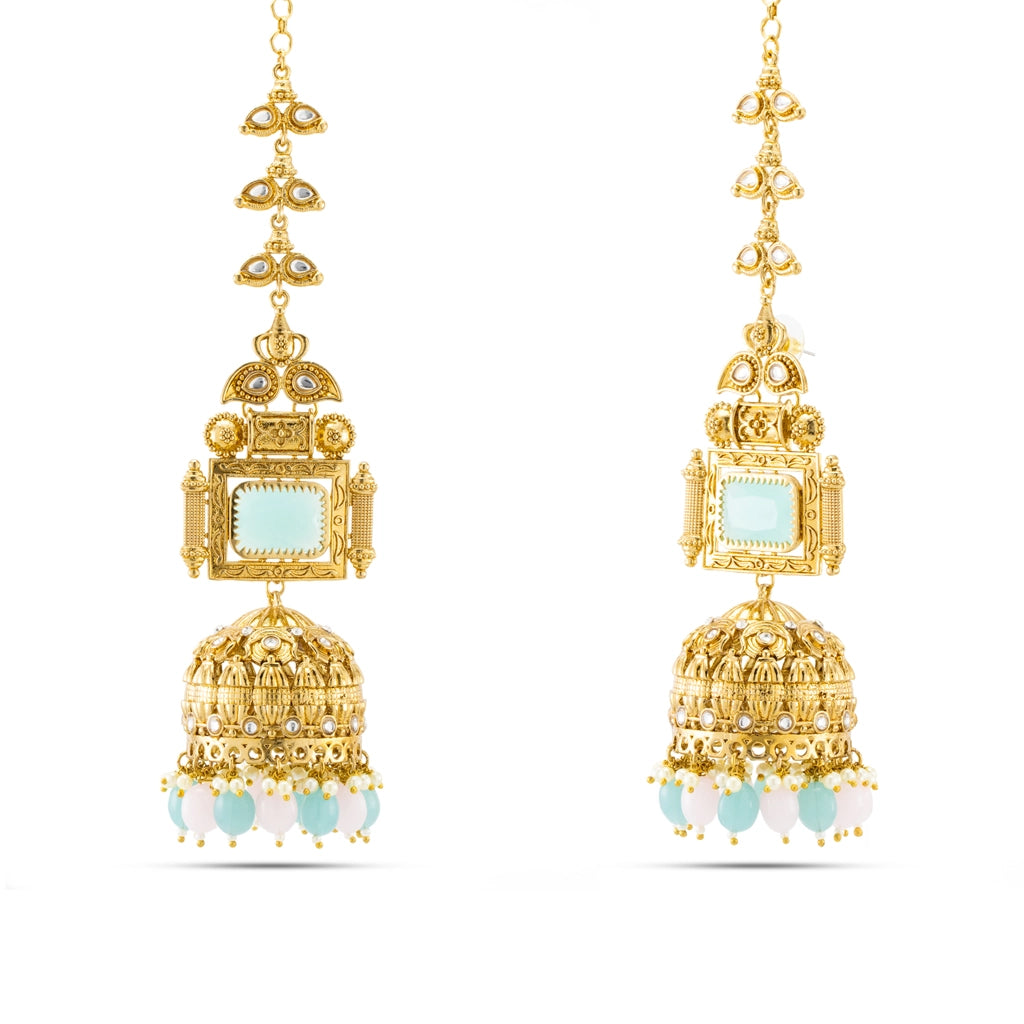 Blue Topaz Temple Jhumkas