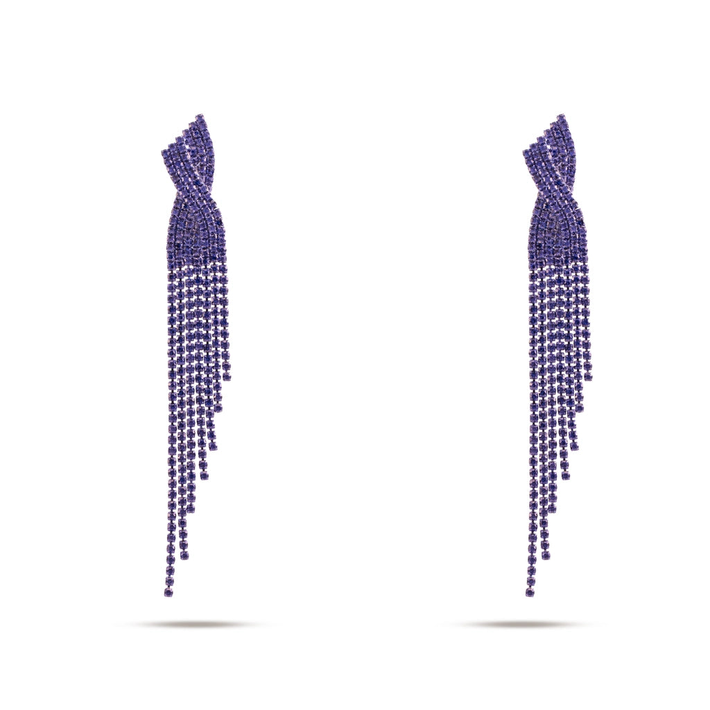 Purple Twist Crystal Tassel Earrings