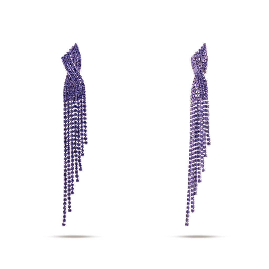 Purple Twist Crystal Tassel Earrings