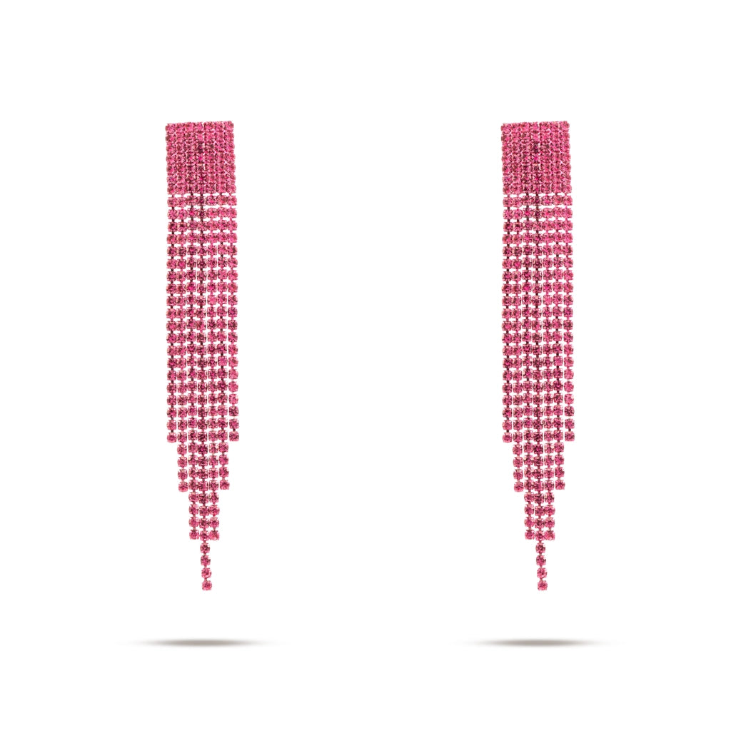Pink Cascade Crystal Tassel Earrings