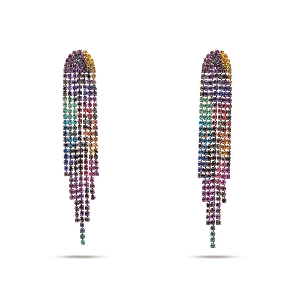 Crystal Halo Fringe Earrings Black