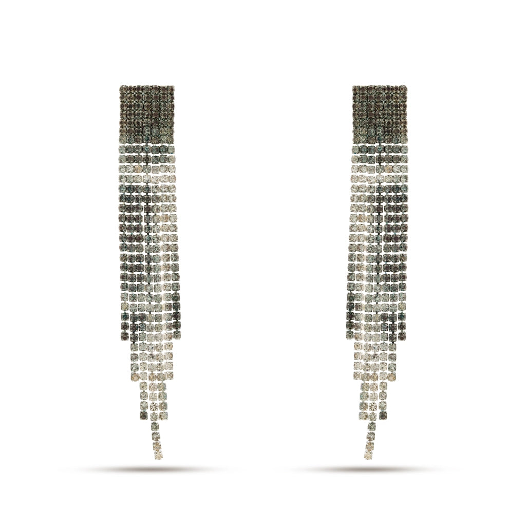 Midnight Cascade Crystal Tassel Earrings