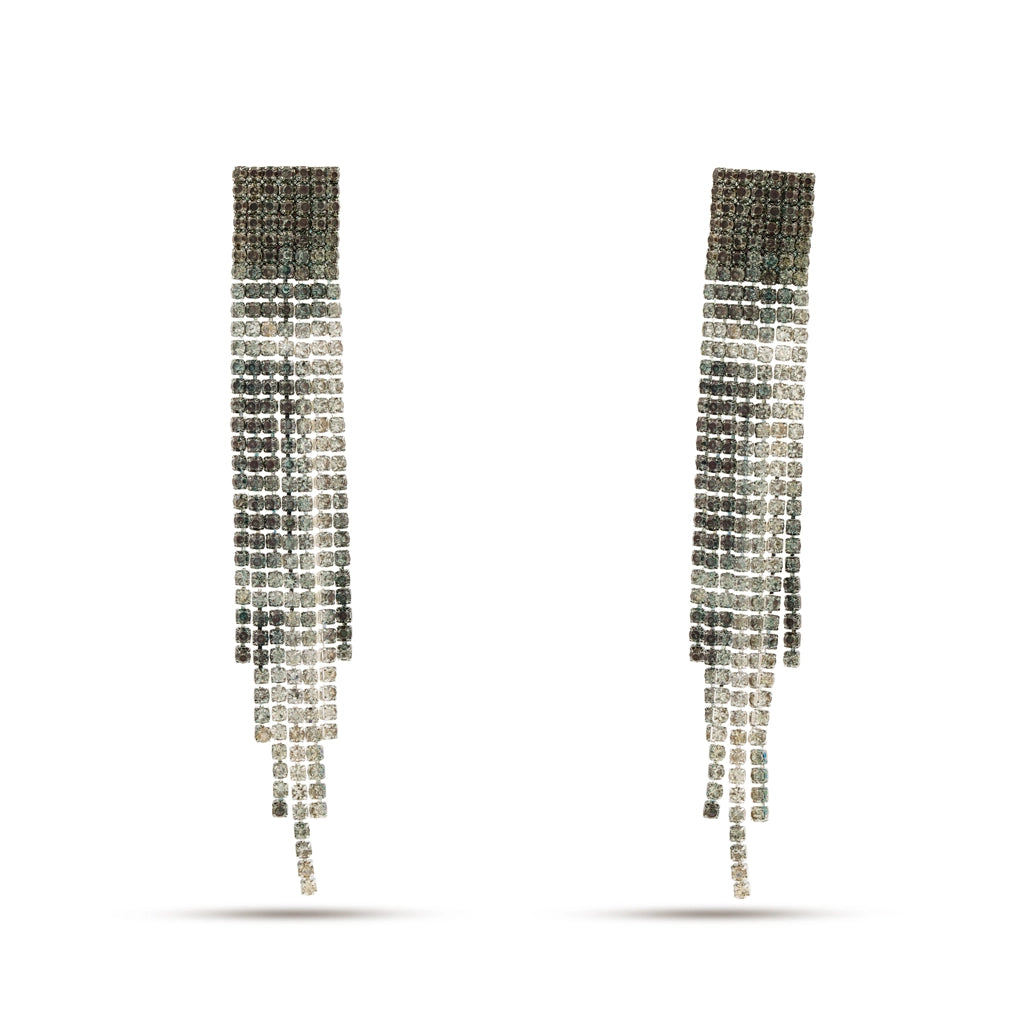 Midnight Cascade Crystal Tassel Earrings