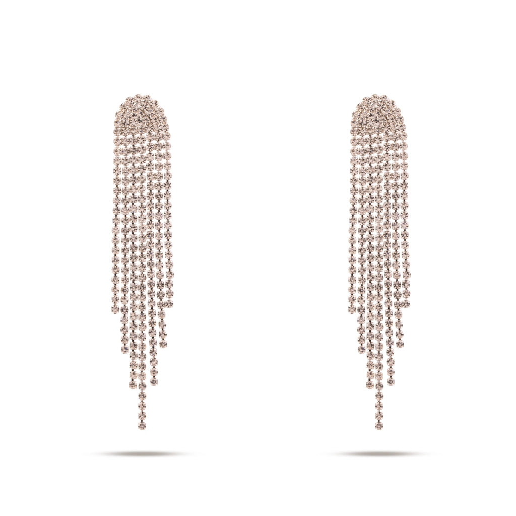 Crystal Halo Fringe Earrings Silver