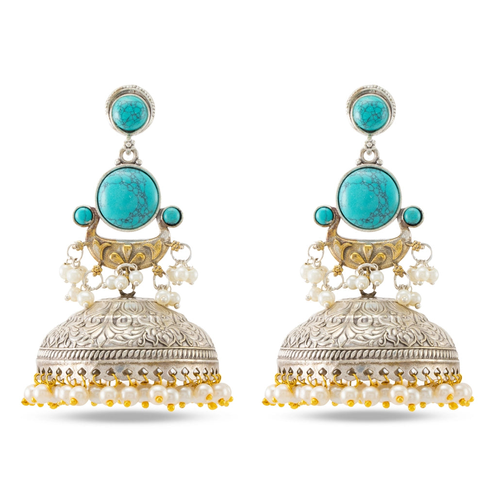 Noor-E-Jahan Turquoise Royal Jhumka Earrings