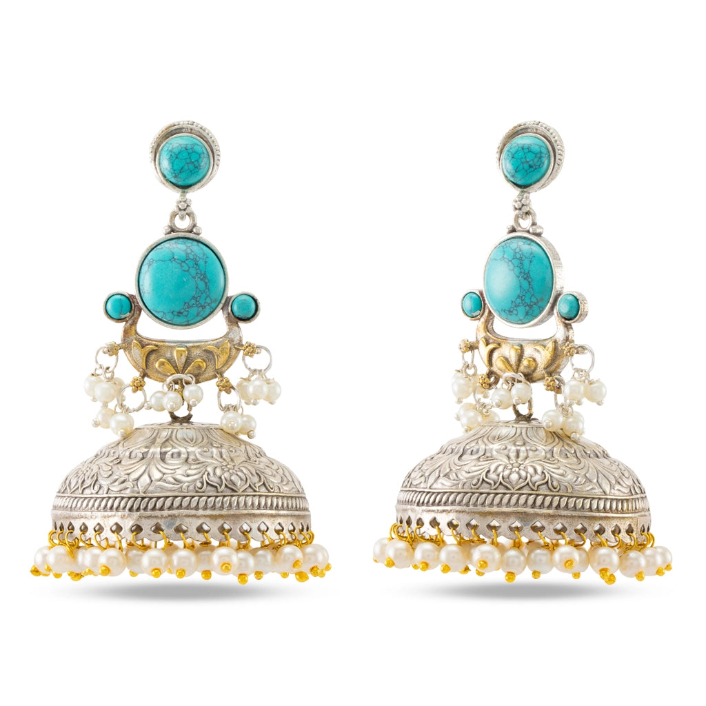 Noor-E-Jahan Turquoise Royal Jhumka Earrings