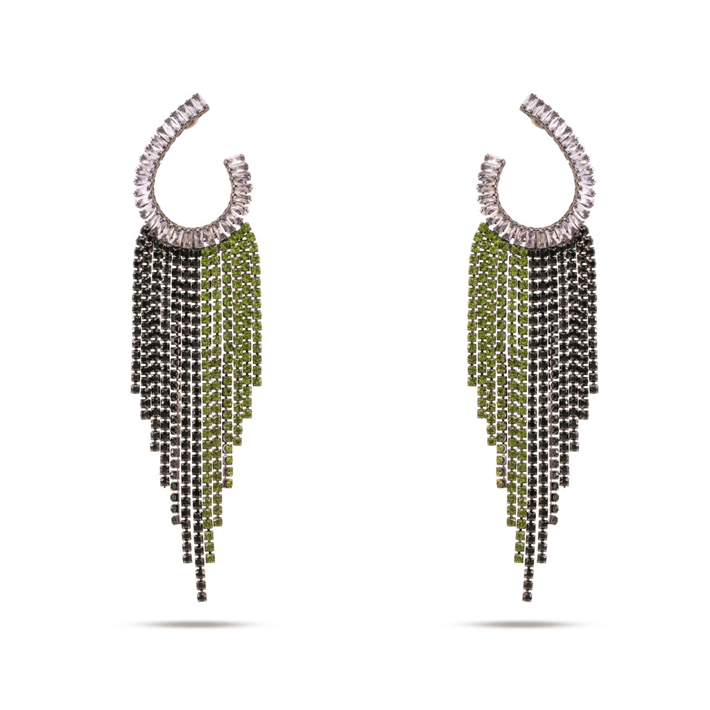 Verdant Cascade Crystal Fringe Earrings