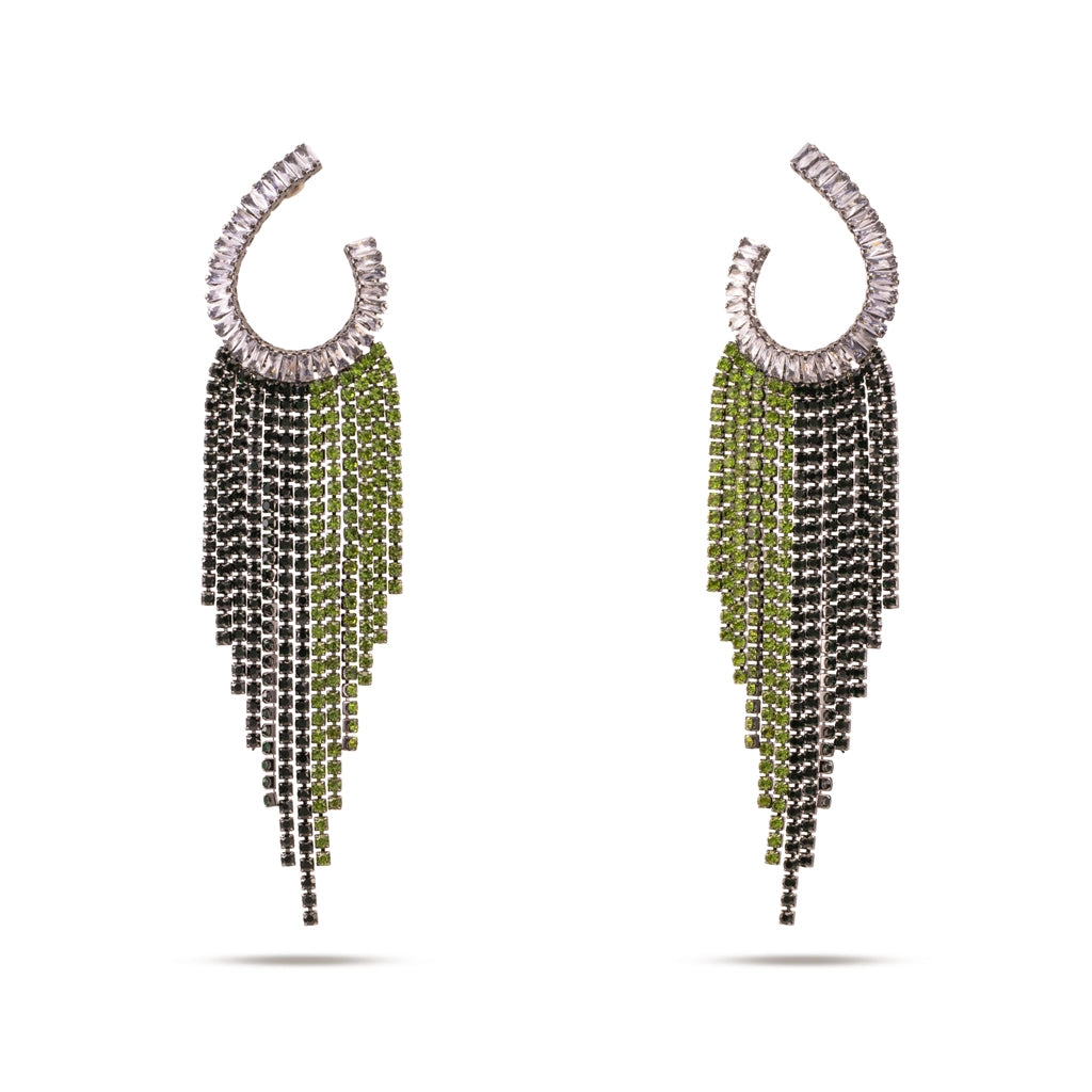 Verdant Cascade Crystal Fringe Earrings