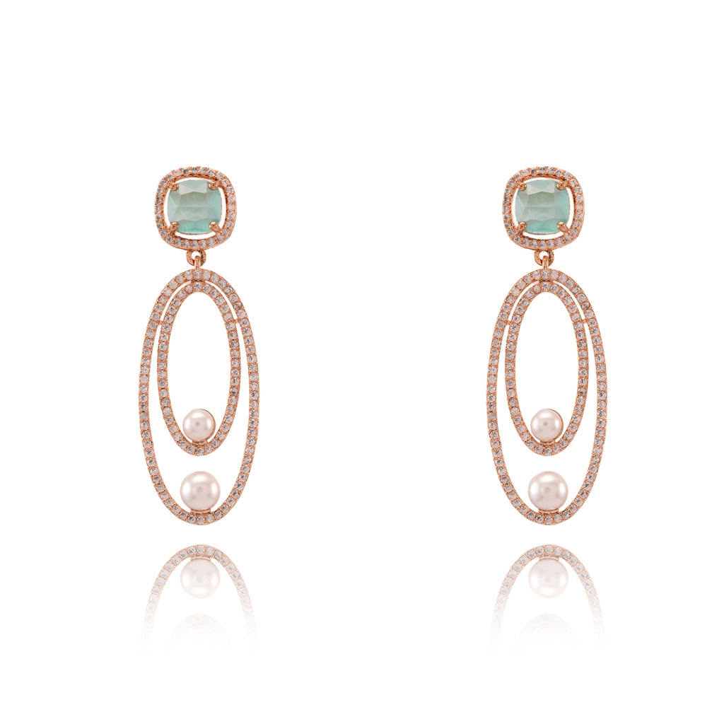 Emerald Pearl Halo Danglers