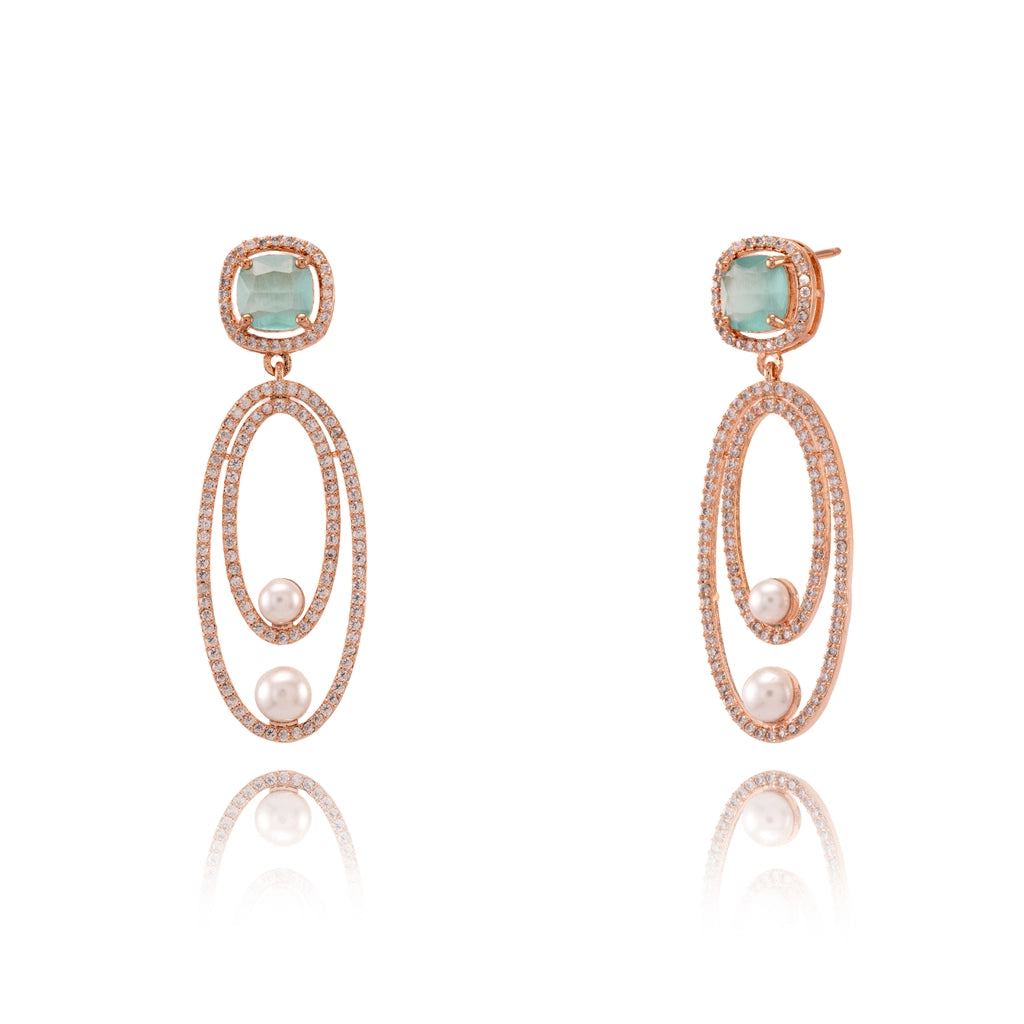 Emerald Pearl Halo Danglers