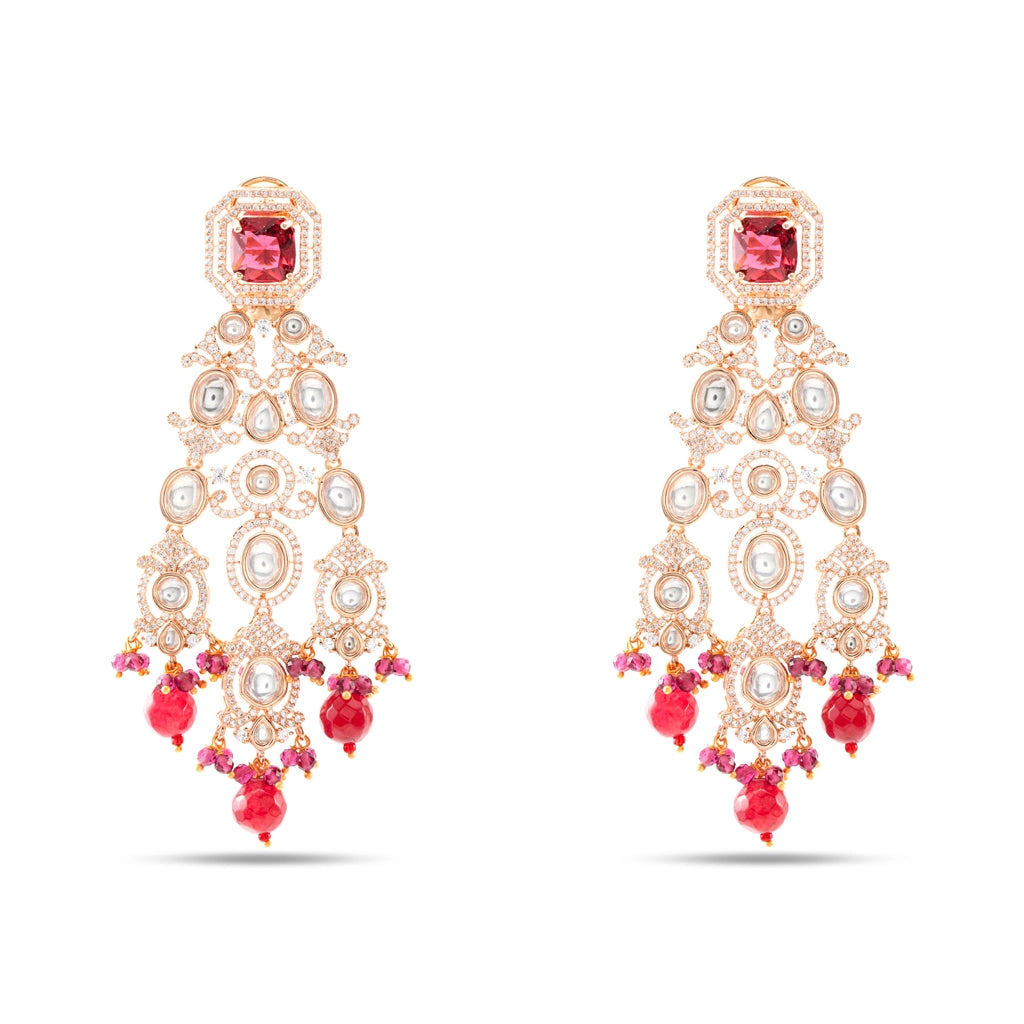 Rose Gold Ruby Bloom Danglers