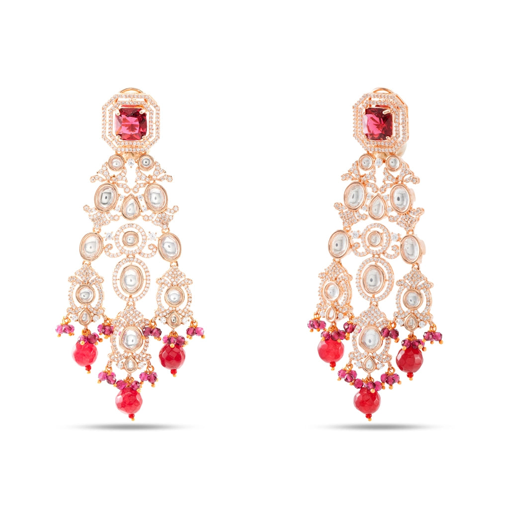 Rose Gold Ruby Bloom Danglers