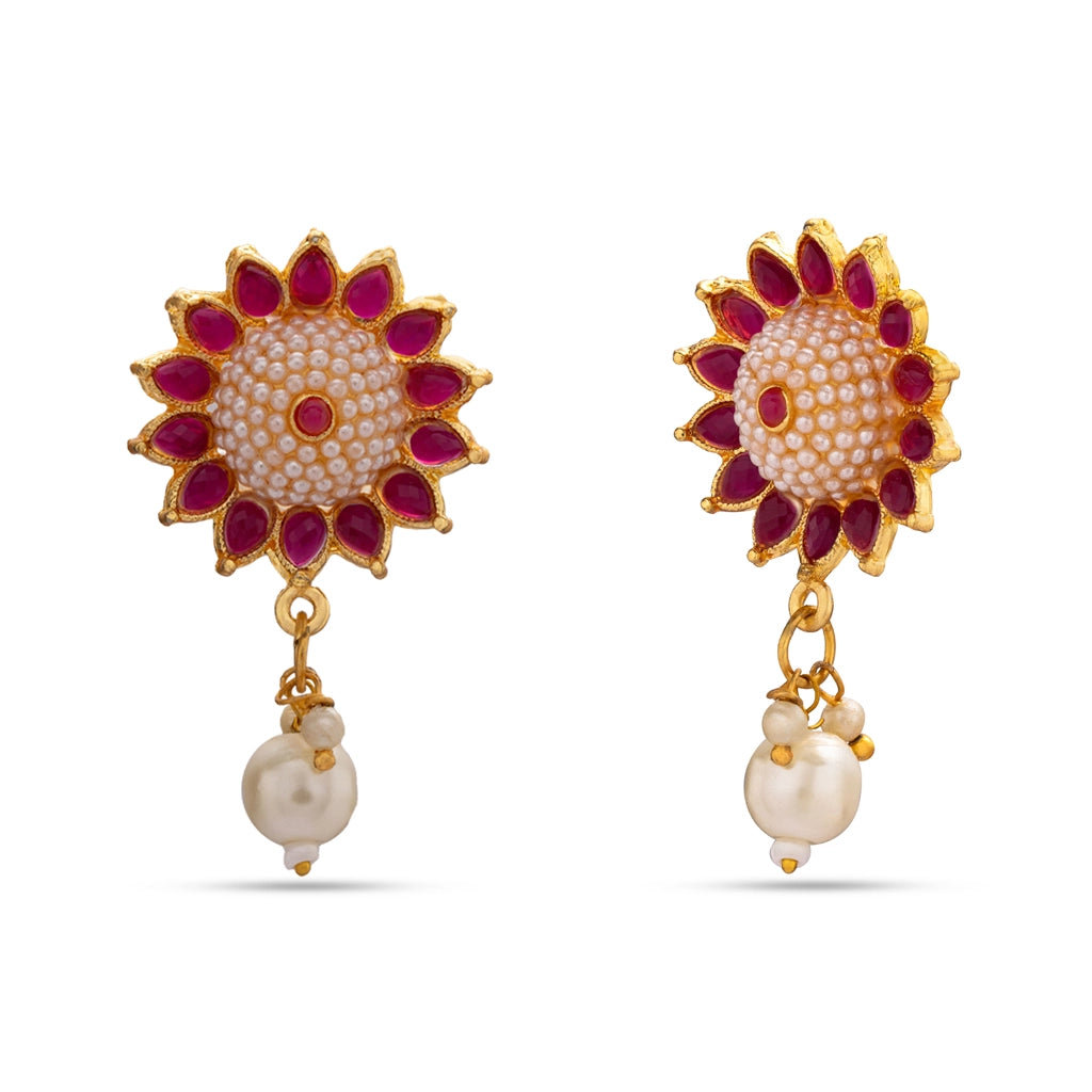 Sun Pearl Bloom Pendant Set Red
