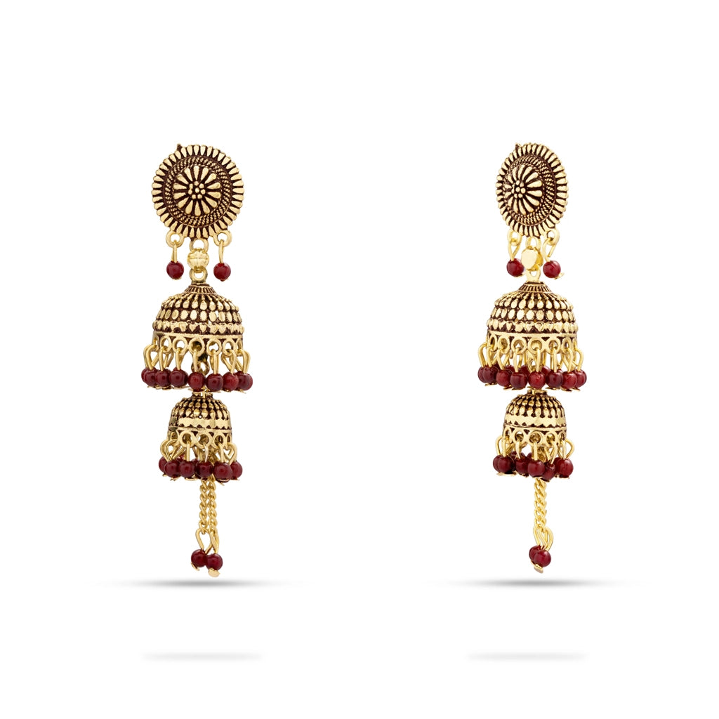 Crimson Cascade Jhumka Earrings