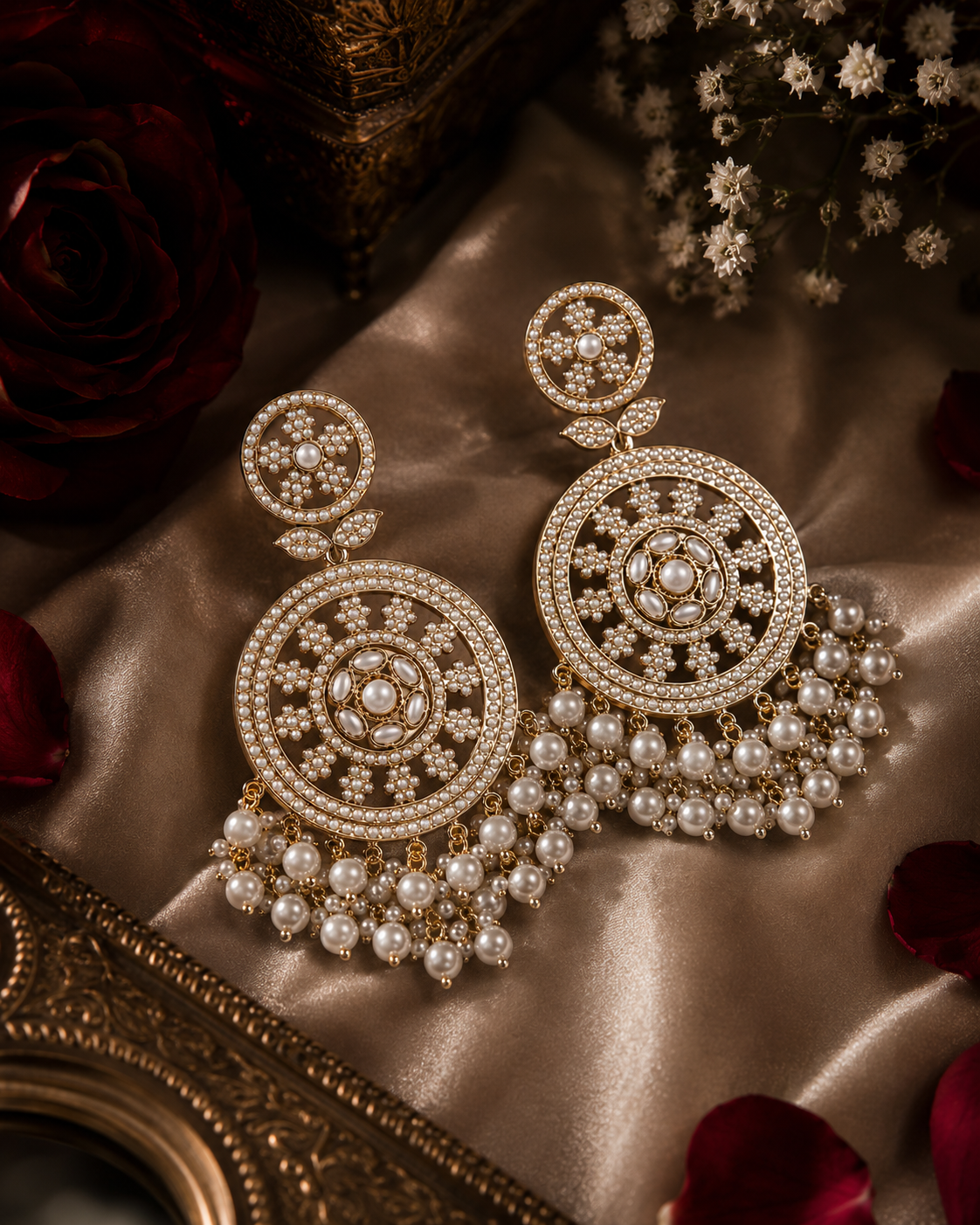 Pearl Royal Medallion Danglers