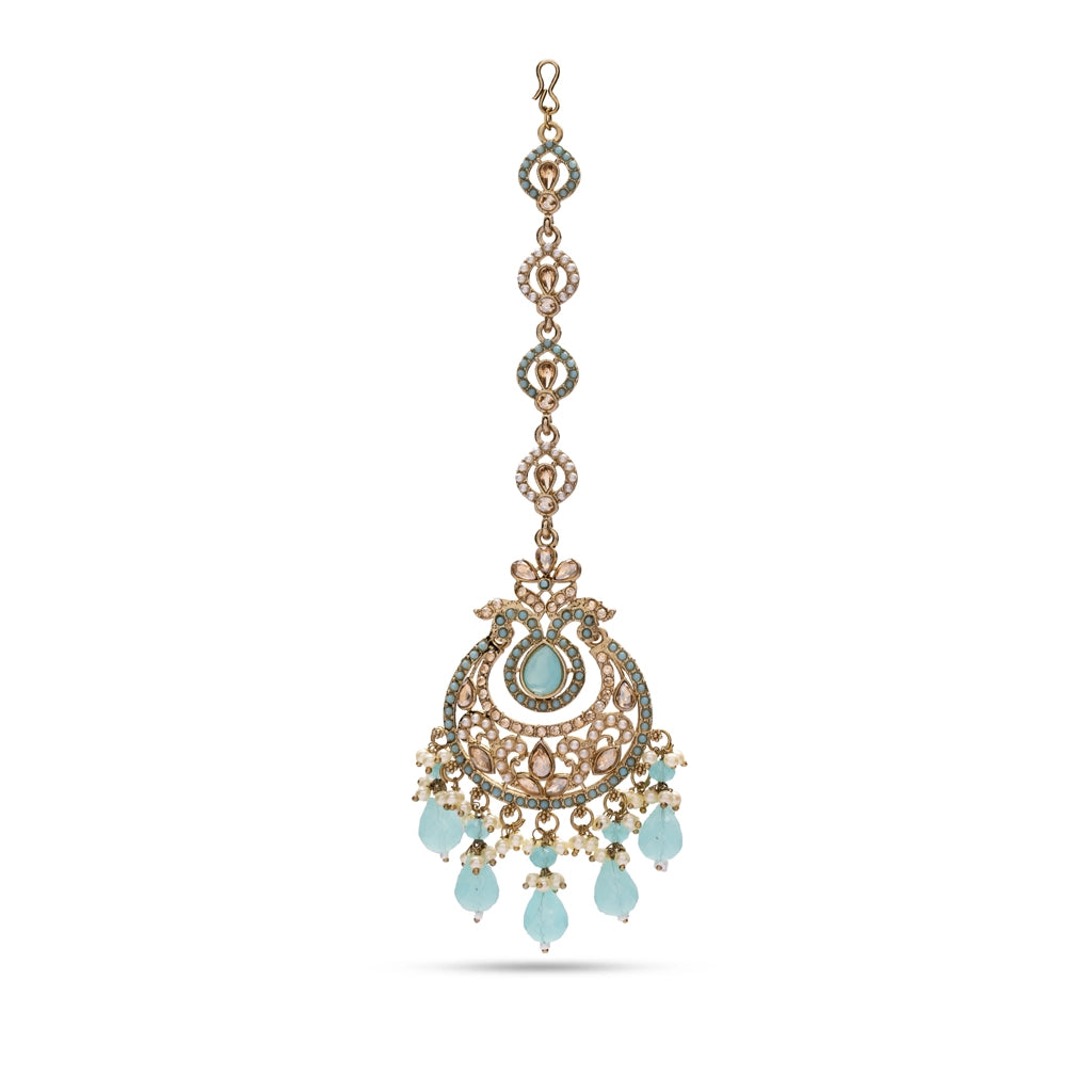 Sky Mayura Danglers with Maang Tikka