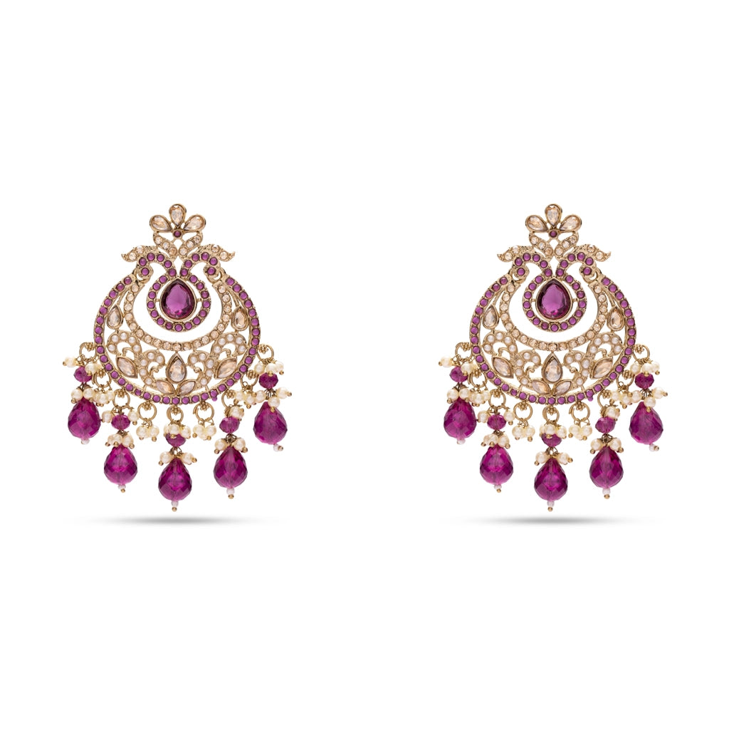 Rose Mayura Danglers with Maang Tikka