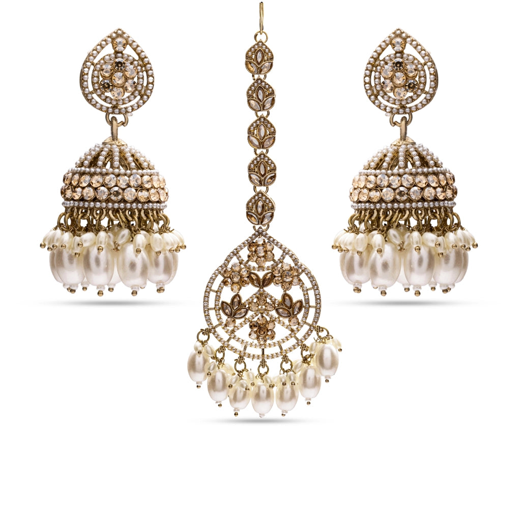 Pearl Prism Jhumka & Maangtika Set