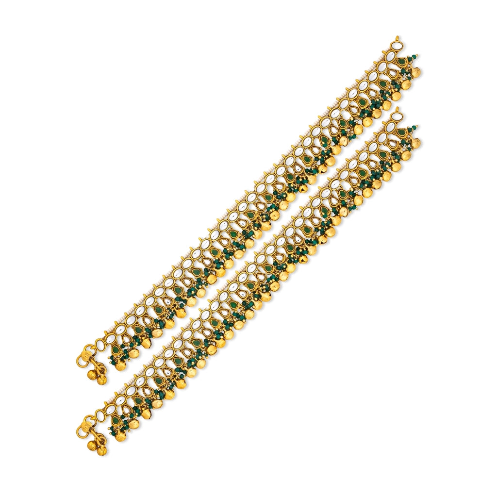 Emerald Kundan Anklets