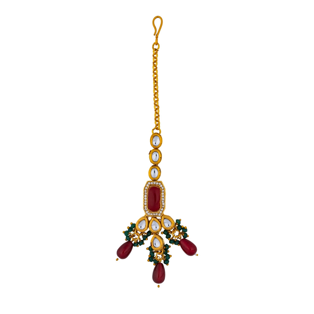 Kundan Pearl Necklace Set Ruby & Emerald Gold