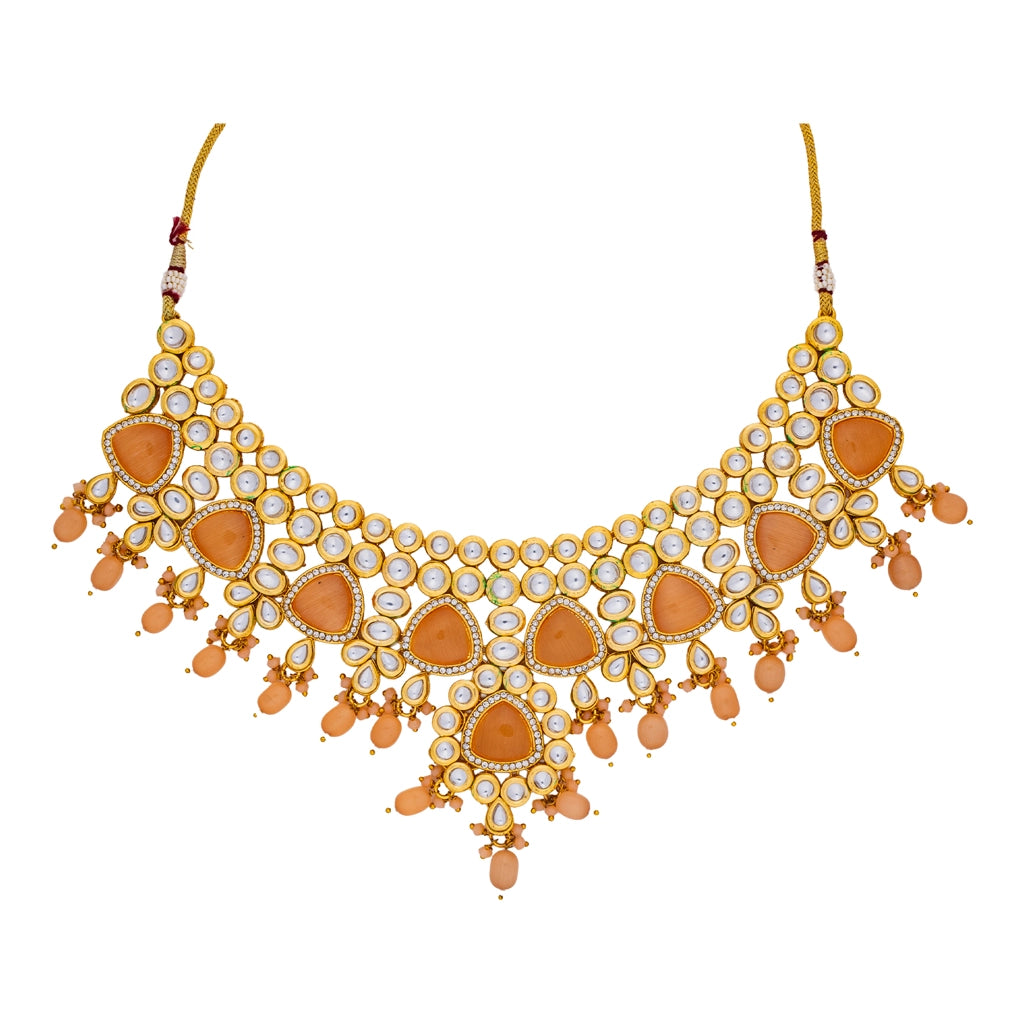 Kundan Pearl Necklace Set Peach