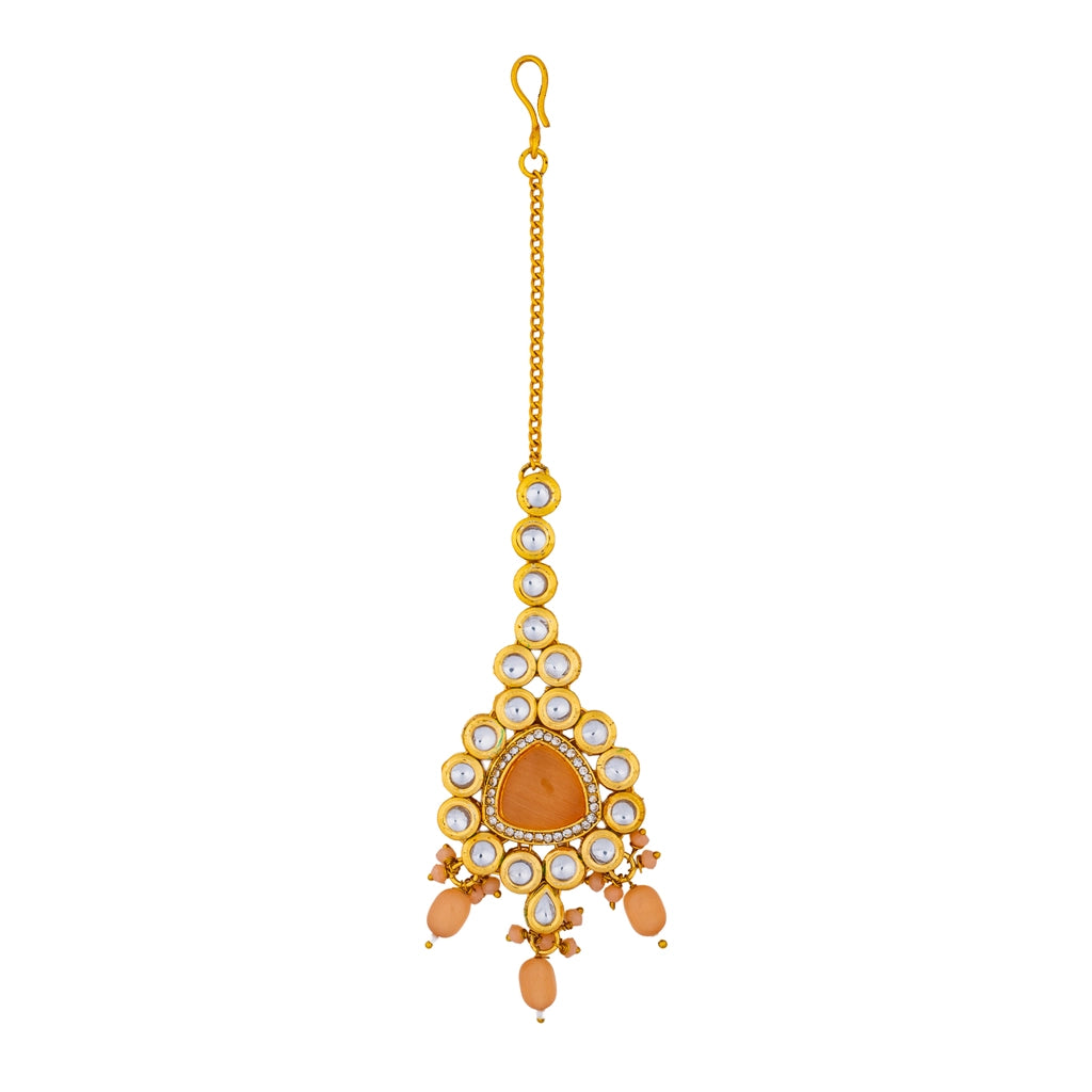 Kundan Pearl Necklace Set Peach