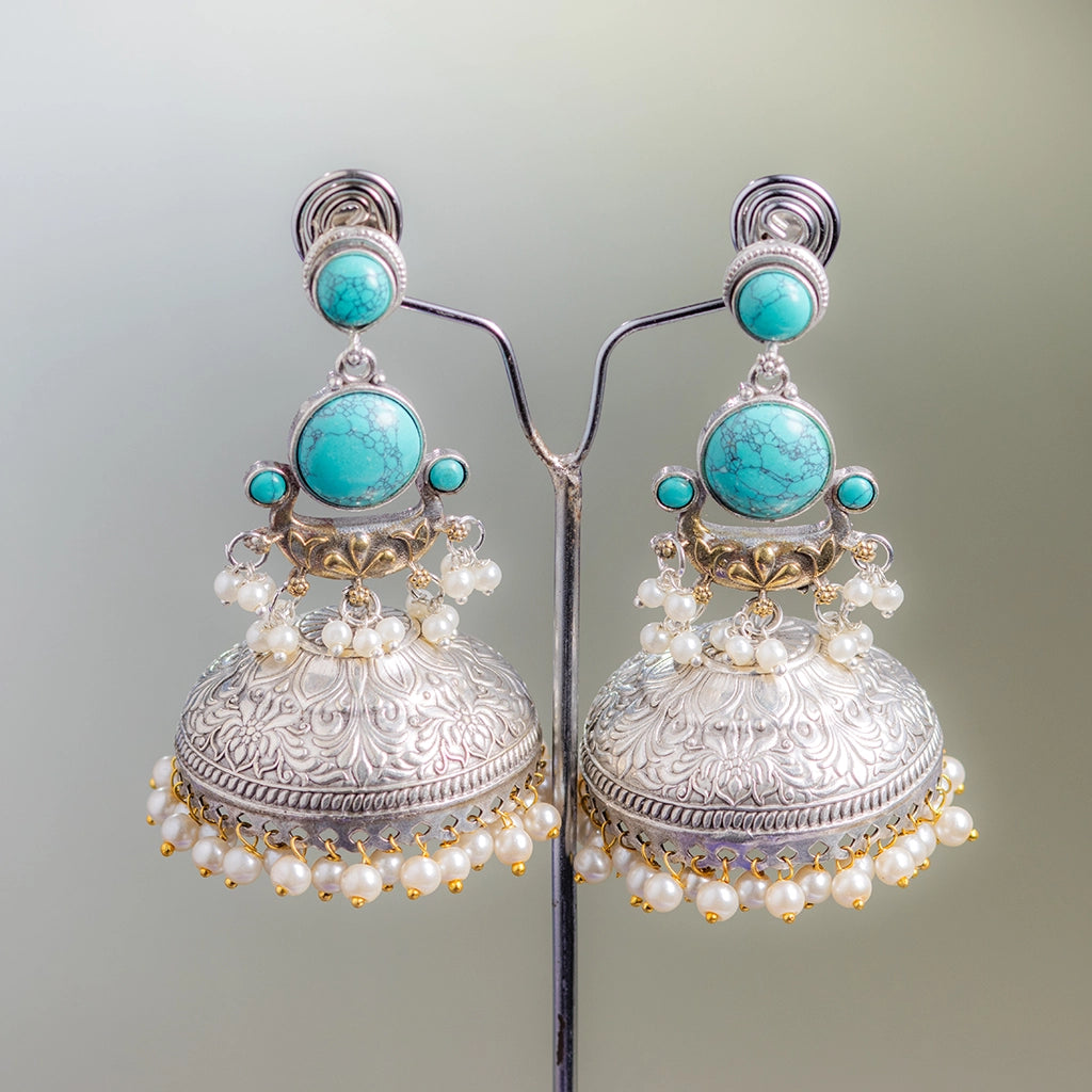 Noor-E-Jahan Turquoise Royal Jhumka Earrings