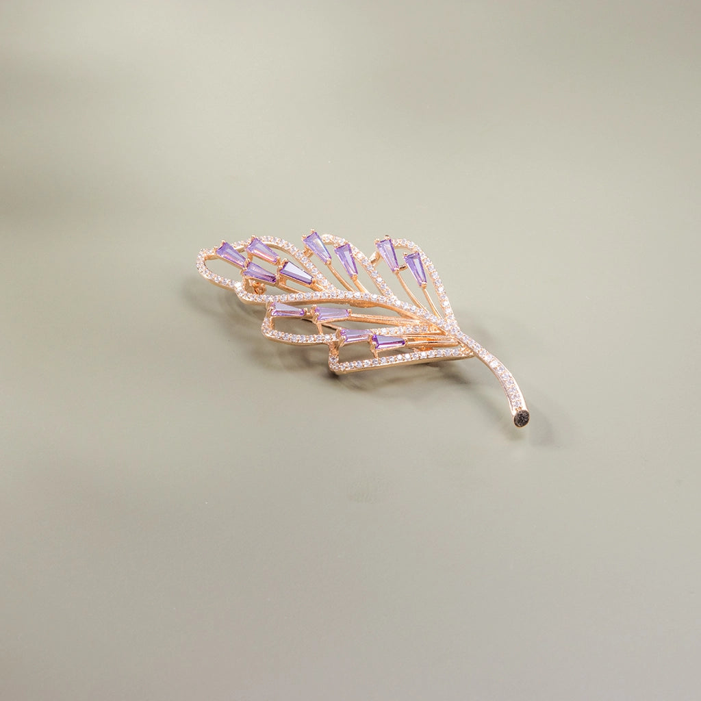 Purple Leaf Baguette Crystal Brooch