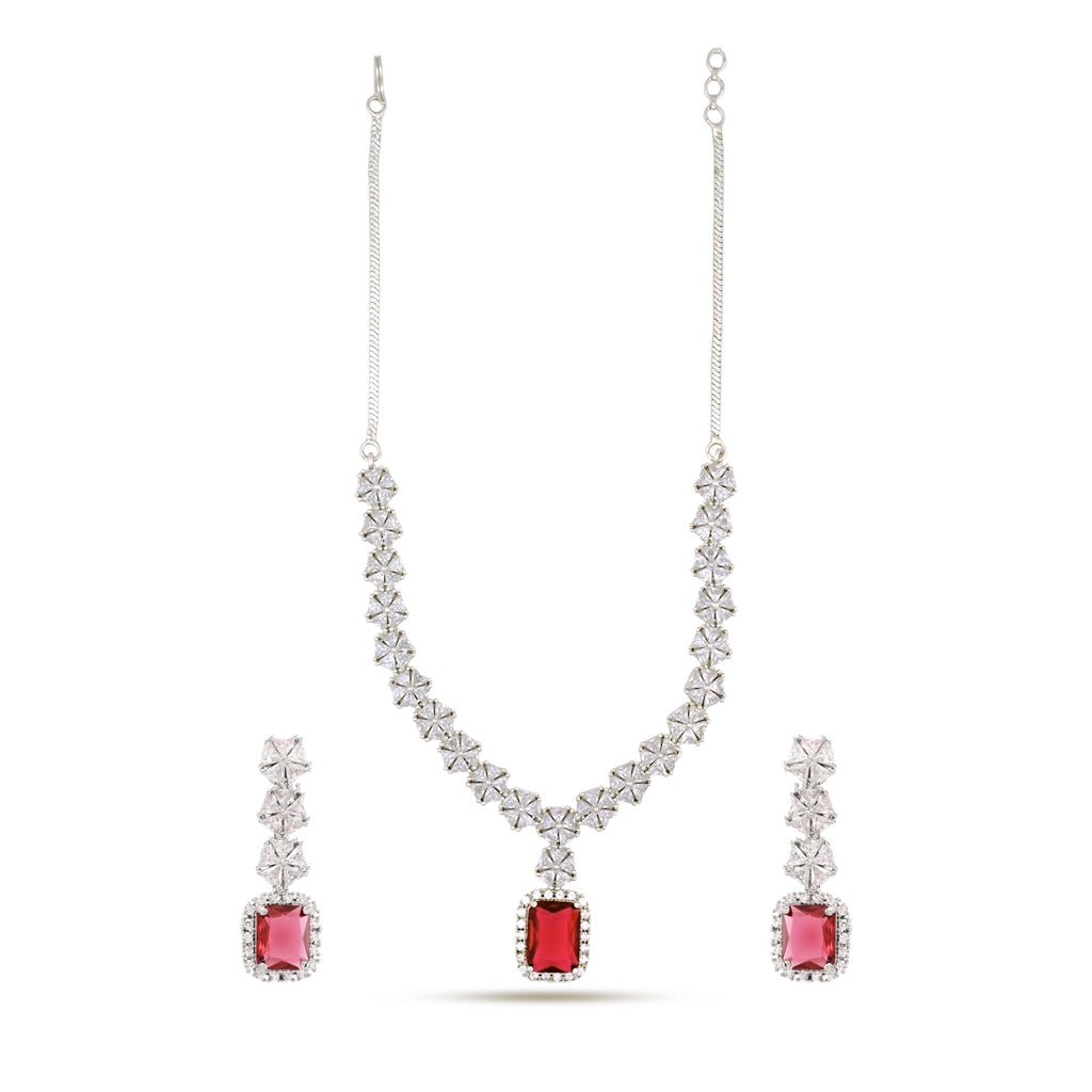 Scarlet Prism Silver Necklace Set