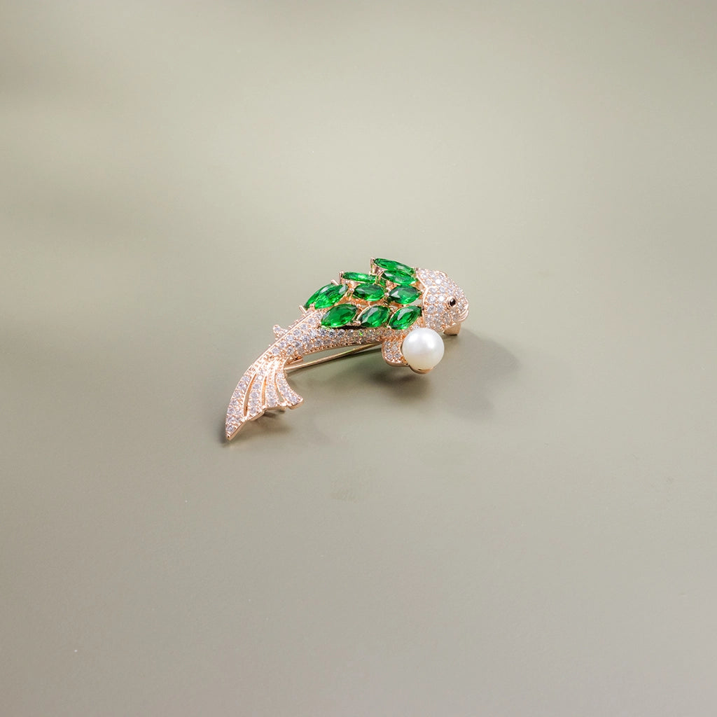 Emerald Koi Pearl Brooch