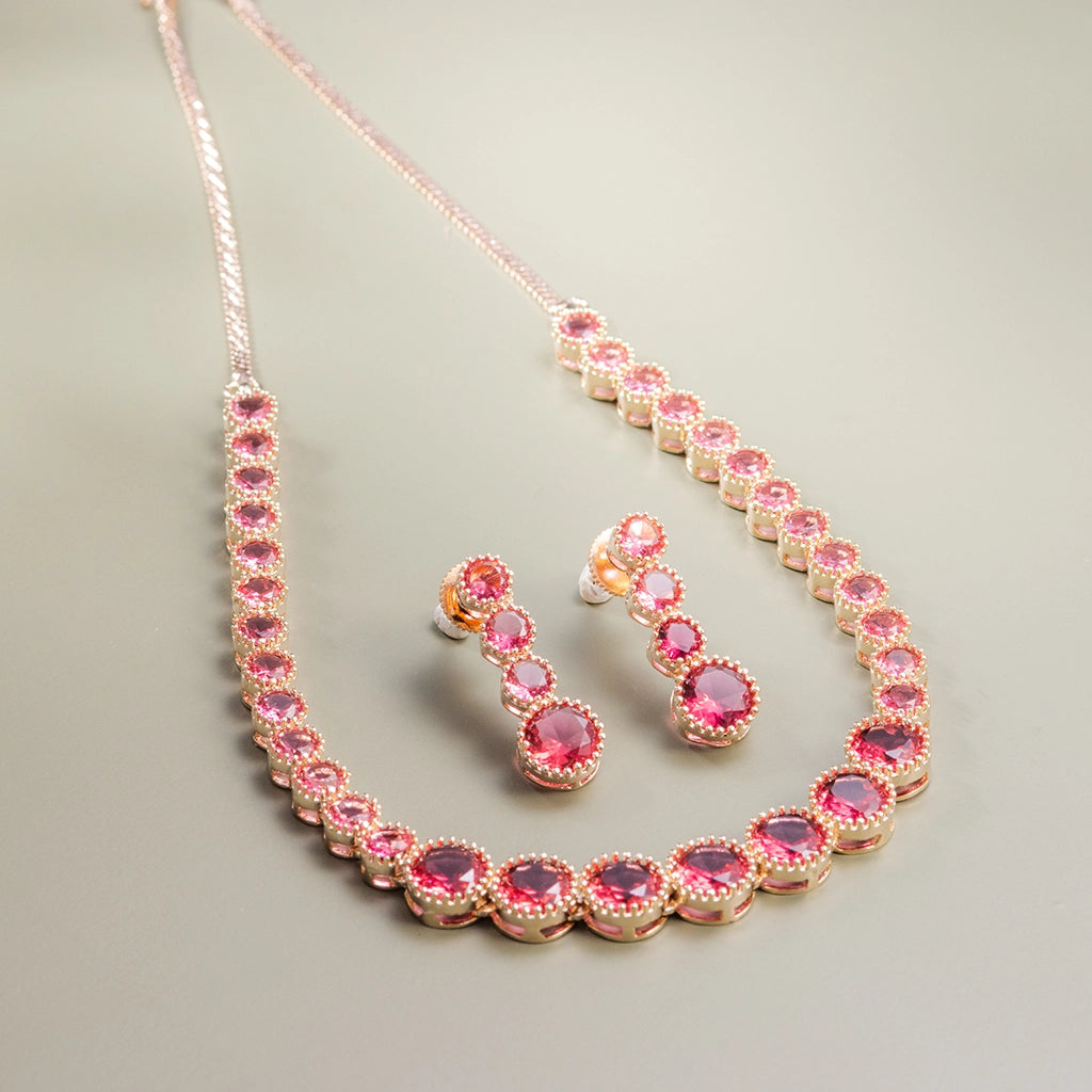 Rose Halo Crystal Necklace Set