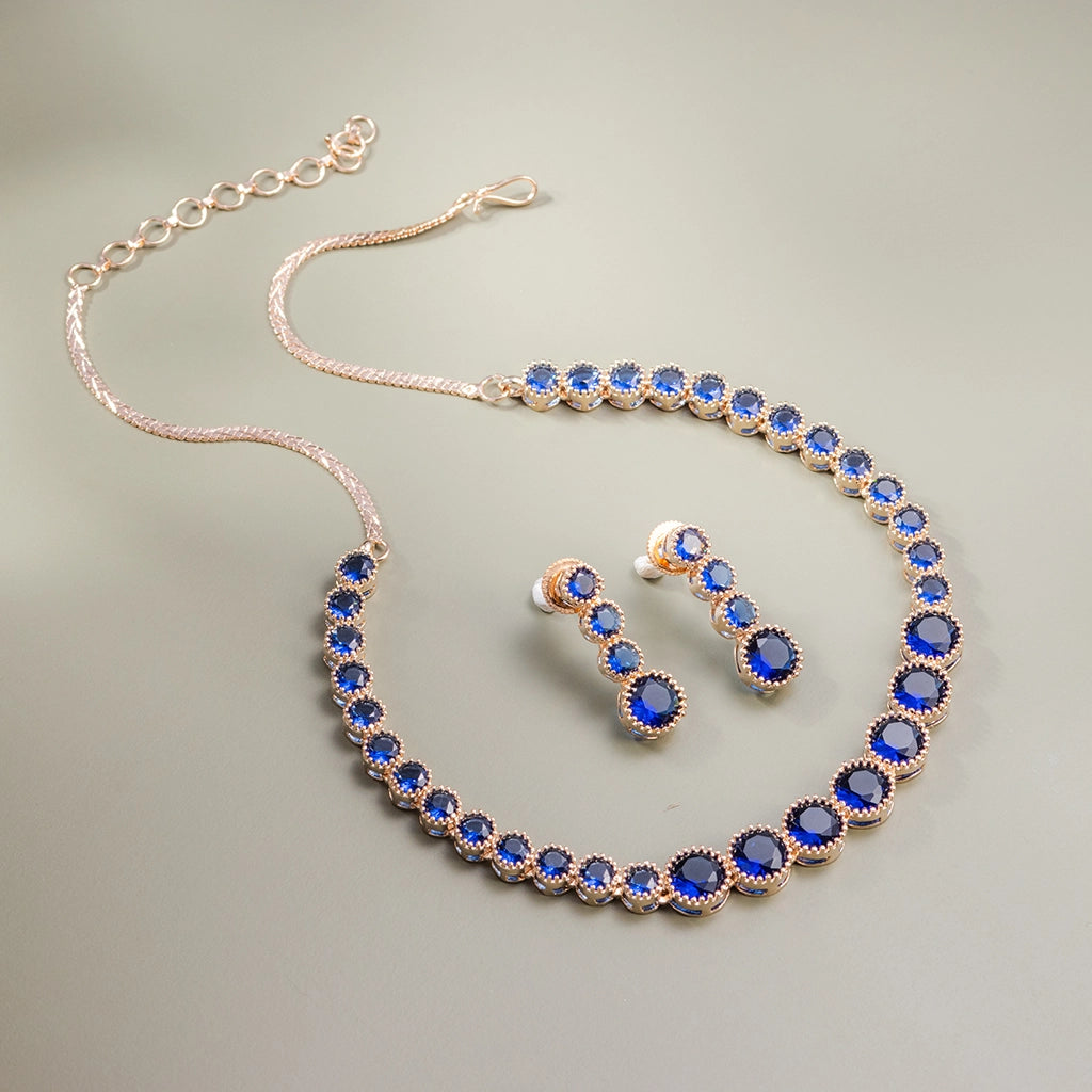 Blue Halo Crystal Necklace Set