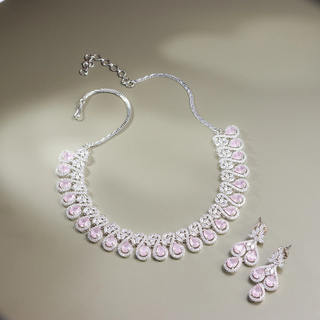 Blush Crystal Teardrop Necklace Set