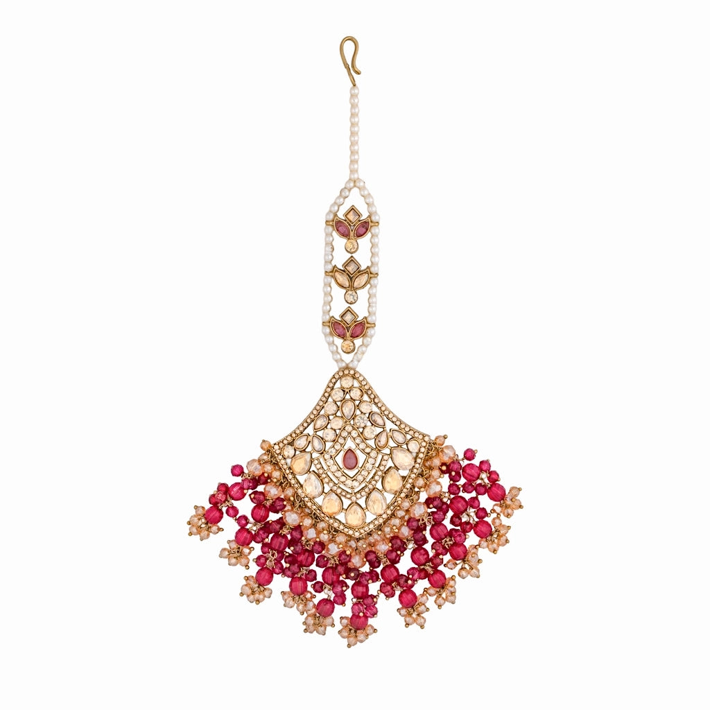 Kundan Pearl Necklace Wine Gold