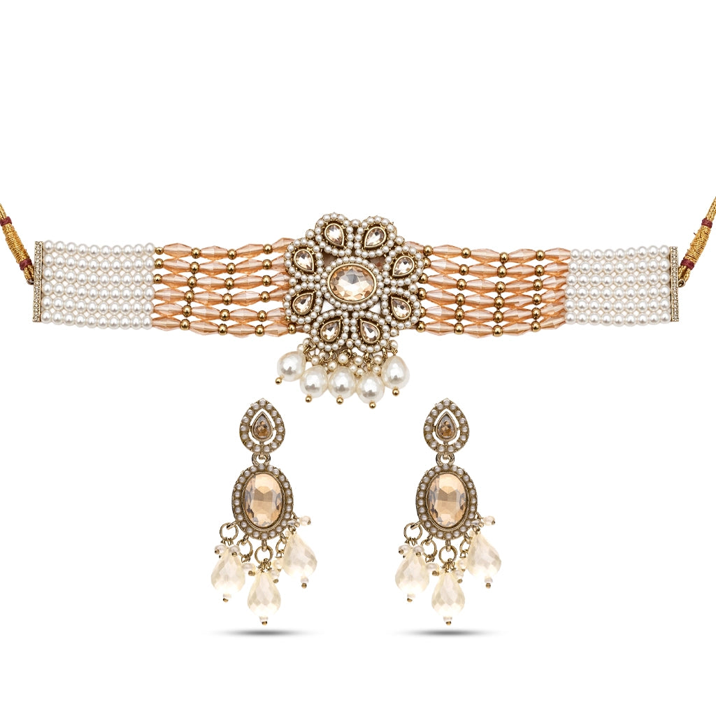 Noor-E-Jahan Rose Pearl Choker Set