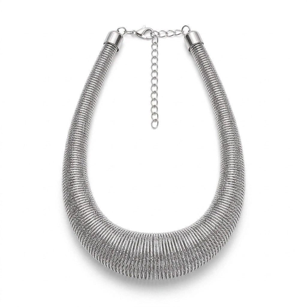 Power Cut Silver Collar Necklace