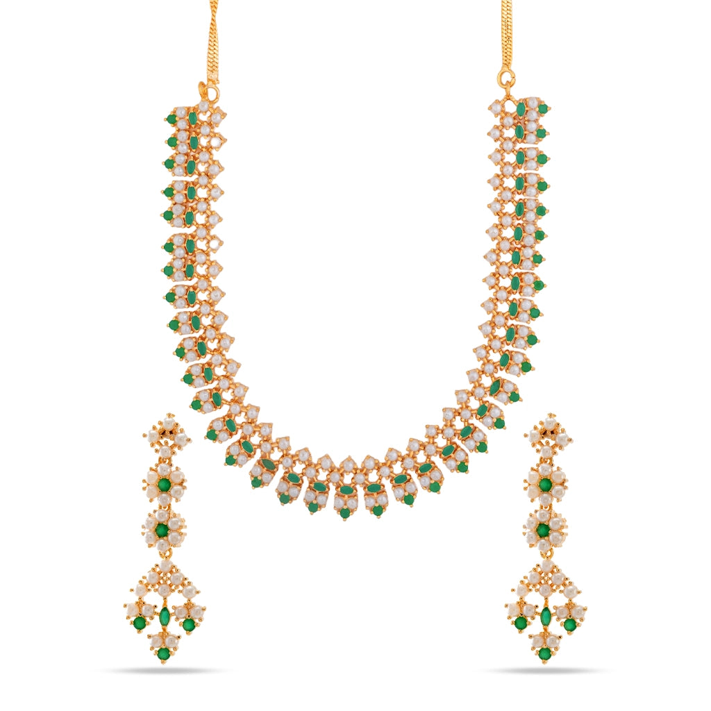 Rangella Royale Pearl Cascade Necklace Emerald