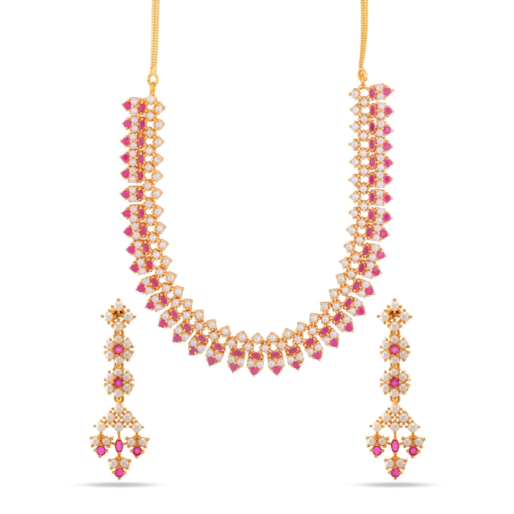 Rangella Royale Pearl Cascade Necklace Pink Gold