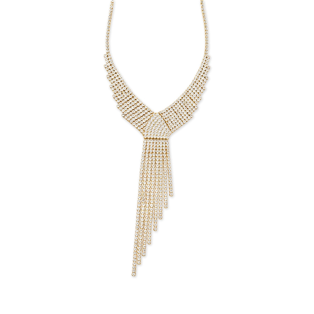 Power Cut Crystal Fringe Statement Necklace
