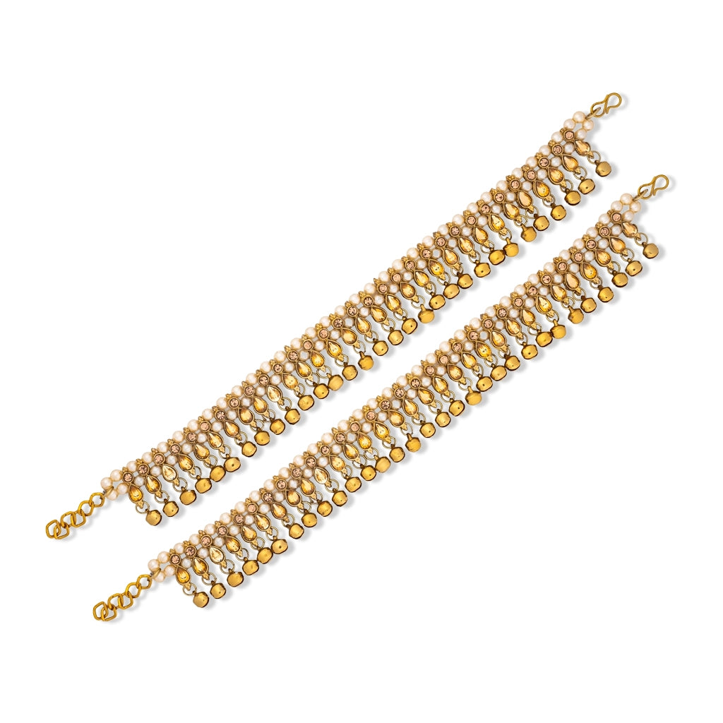 Noor-E-Jahan Pearl Ghungroo Kundan Anklets