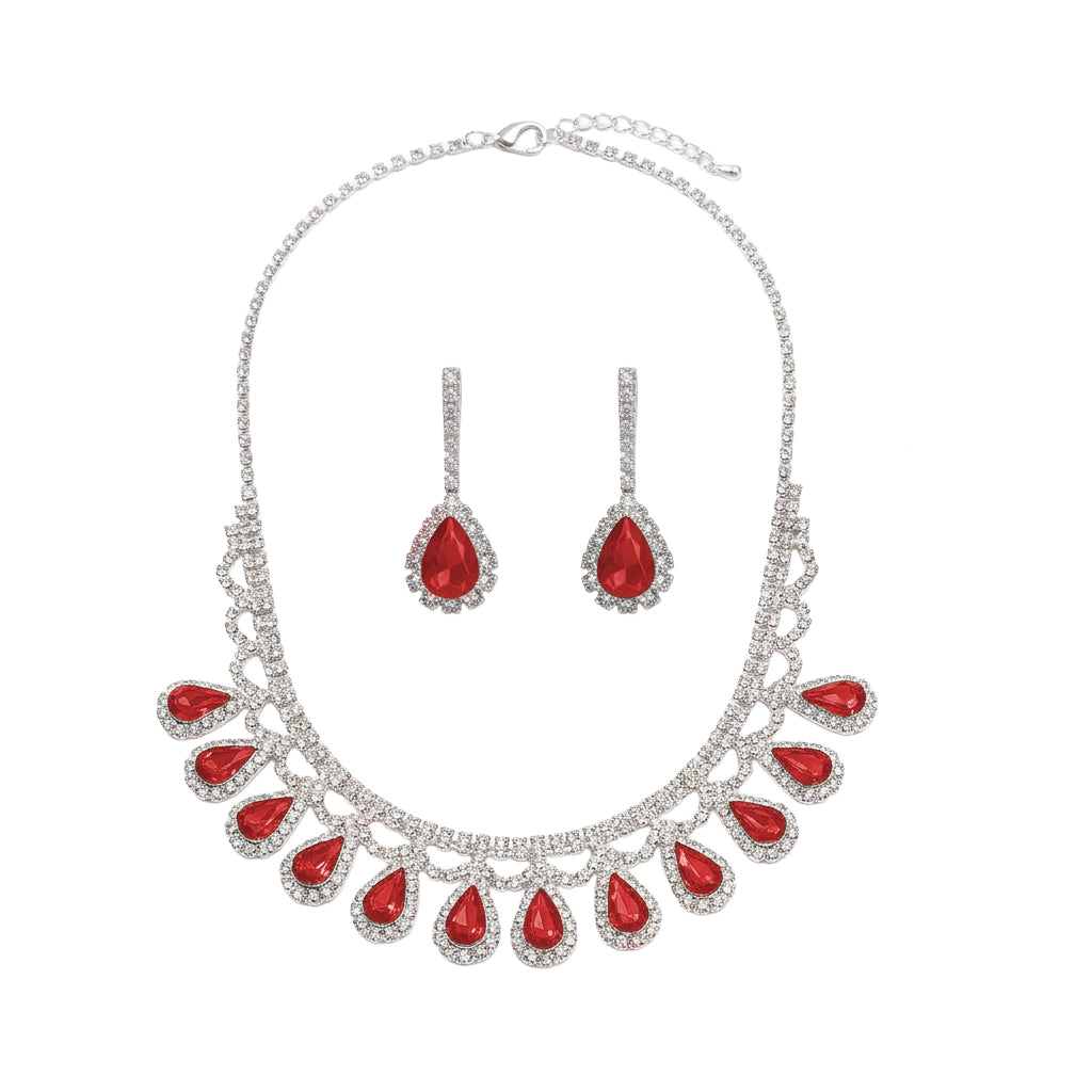 Crimson Teardrop Crystal Necklace Set