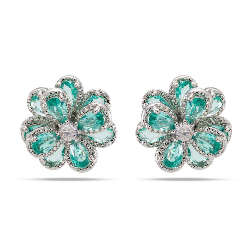 Aqua Bloom Crystal Floral Pendant Set